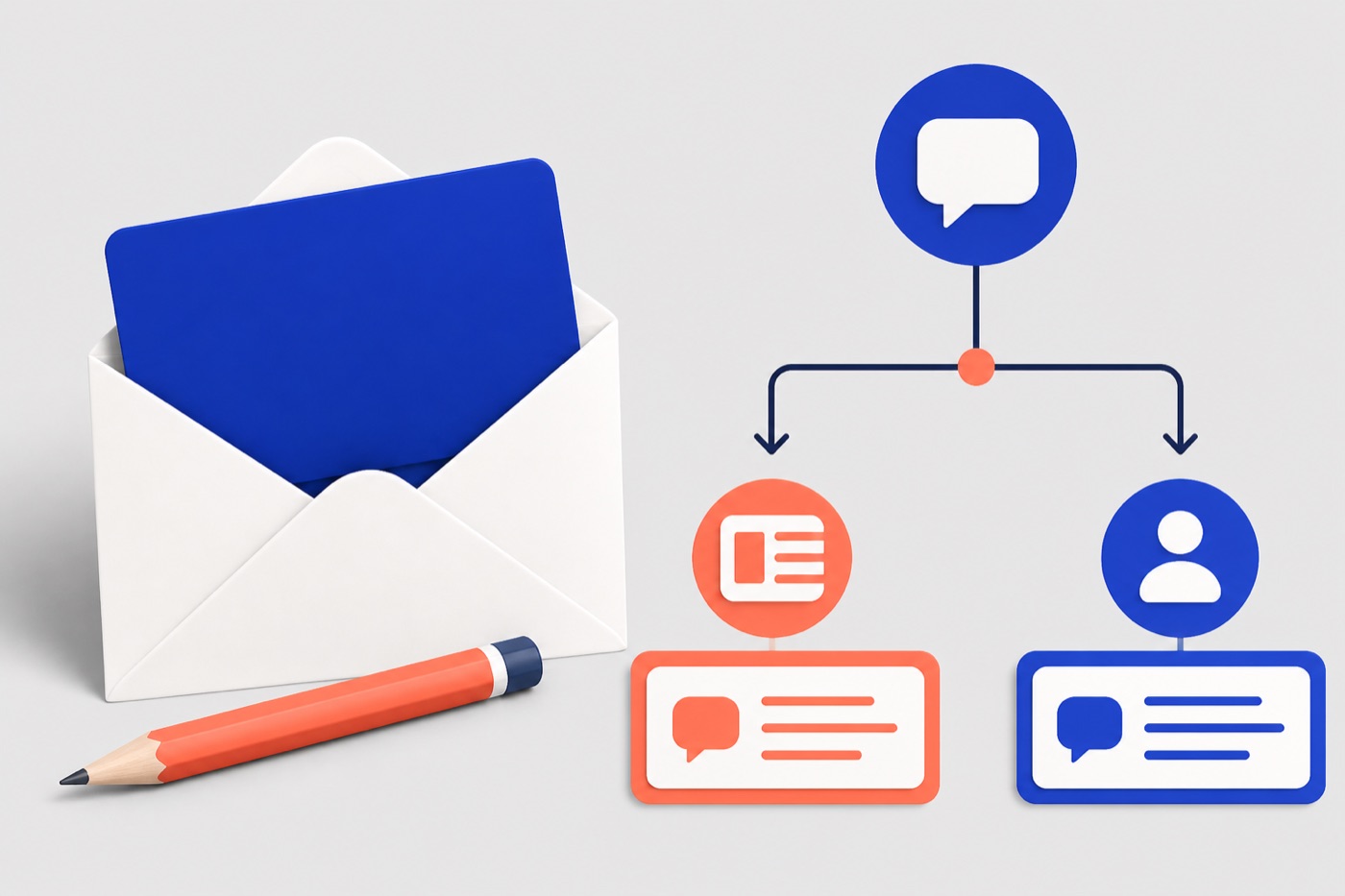 An envelope and a diagram routing different types of messages