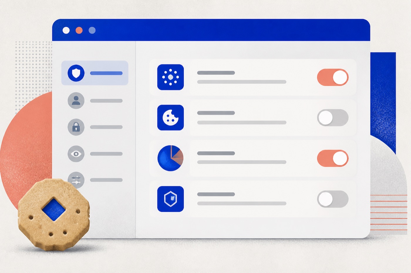 A browser preferences panel with privacy toggles