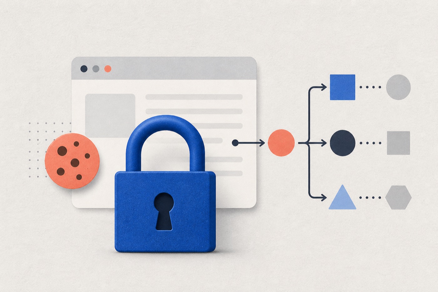 A lock in front of a browser and an anonymous data-flow diagram